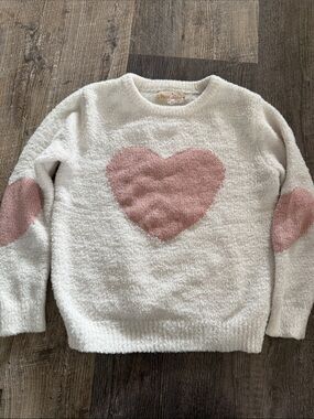 Cozy Heart Pullover Sweater - White with Pink Hearts size 10/12